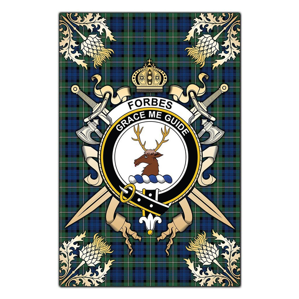 Clan Forbes Ancient Tartan Crest Black Garden Flag - Gold Thistle PA65 Clan Forbes Tartan Today