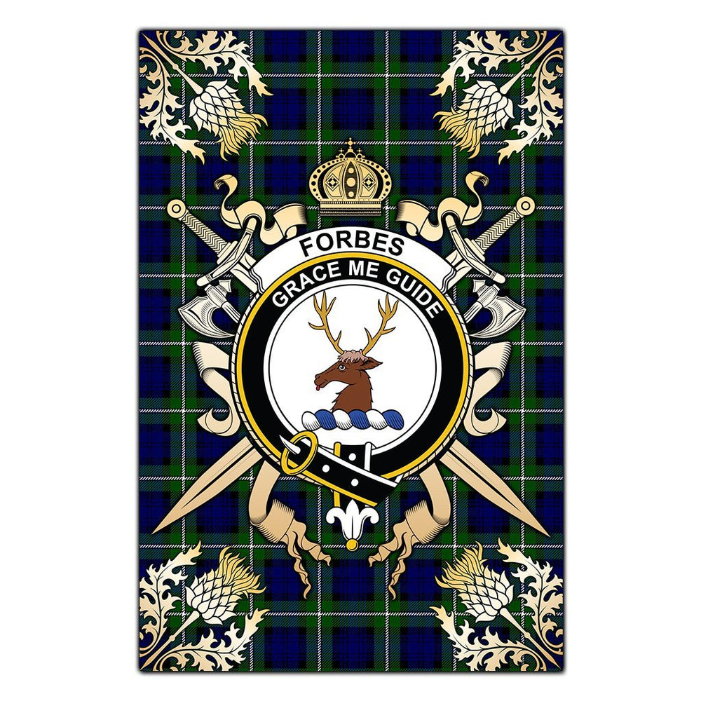 Clan Forbes Modern Tartan Crest Black Garden Flag - Gold Thistle TZ80 Clan Forbes Tartan Today