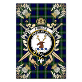 Clan Forbes Modern Tartan Crest Black Garden Flag - Gold Thistle TZ80 Clan Forbes Tartan Today