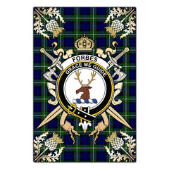Clan Forbes Modern Tartan Crest Black Garden Flag - Gold Thistle TZ80 Clan Forbes Tartan Today