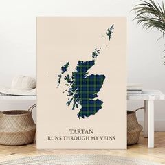 Clan Forbes Ancient Tartan Scotland Map Canvas “Tartan Runs Through My Veins” Wall Art FE86