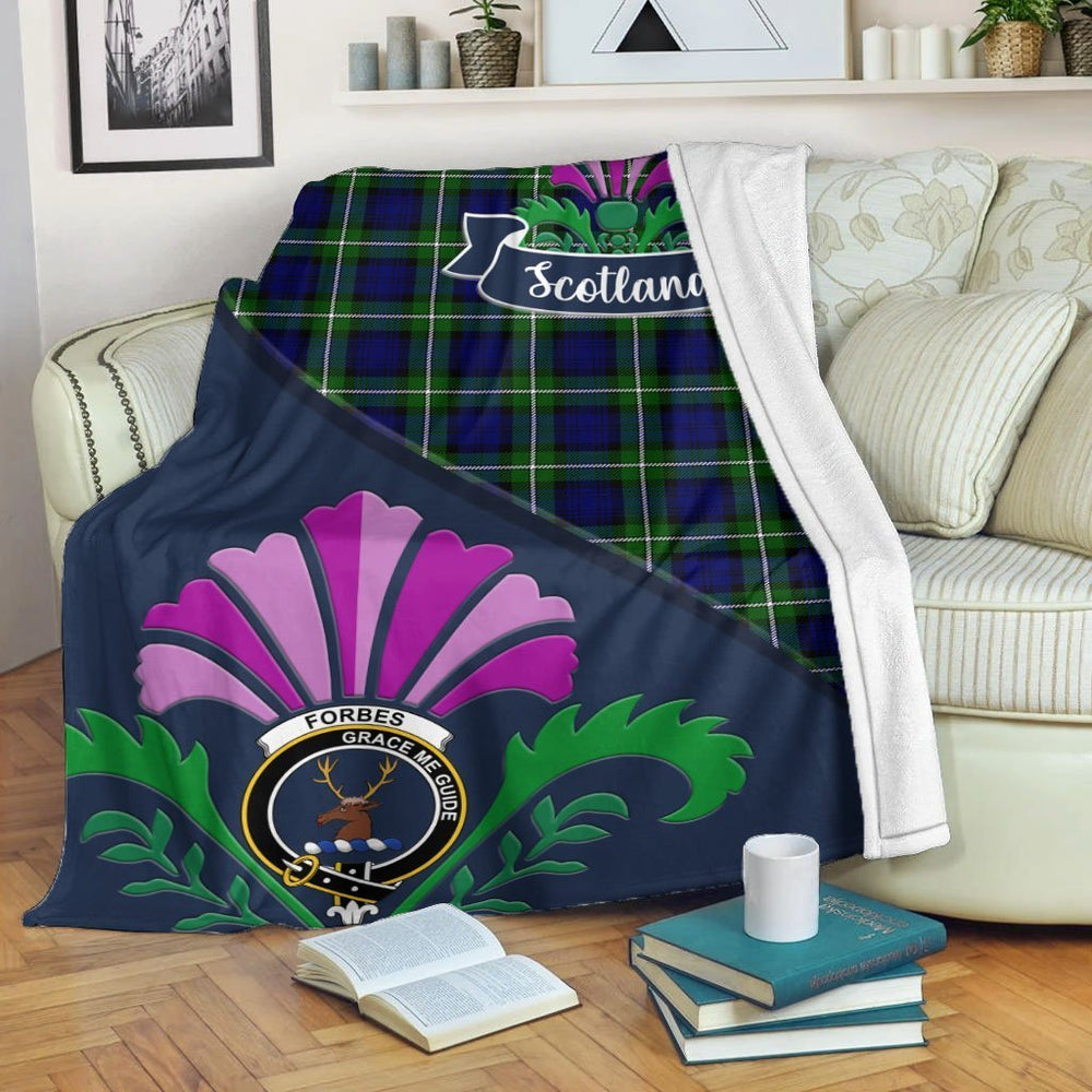Clan Forbes Tartan Crest Premium Blanket Thistle Style ZX23 Clan Forbes Tartan Today