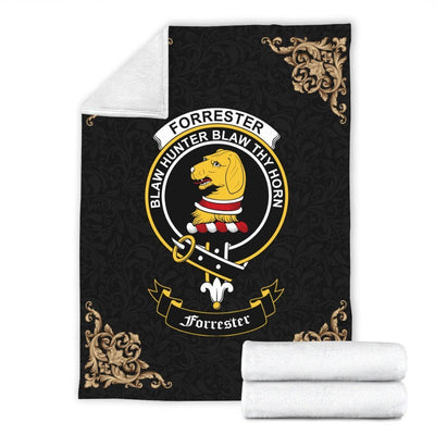 Clan Forrester Crest Tartan Premium Blanket Black