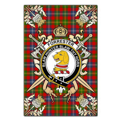 Clan Forrester Tartan Crest Black Garden Flag - Gold Thistle HR59 Clan Forrester Tartan Today