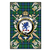 Clan Forsyth Ancient Tartan Crest Black Garden Flag - Gold Thistle RE79 Clan Forsyth Tartan Today