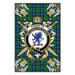 Clan Forsyth Ancient Tartan Crest Black Garden Flag - Gold Thistle RE79 Clan Forsyth Tartan Today