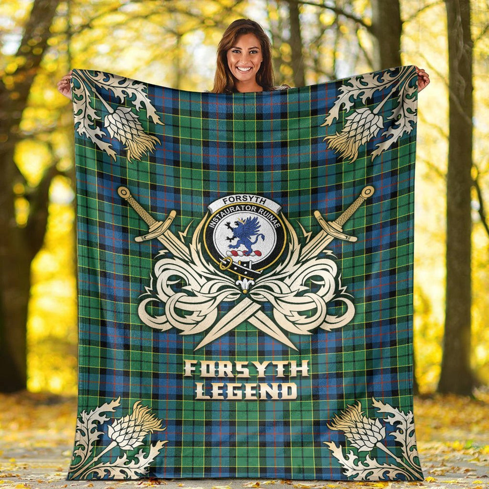 Clan Forsyth Ancient Tartan Gold Courage Symbol Blanket FC91 Clan Forsyth Tartan Today