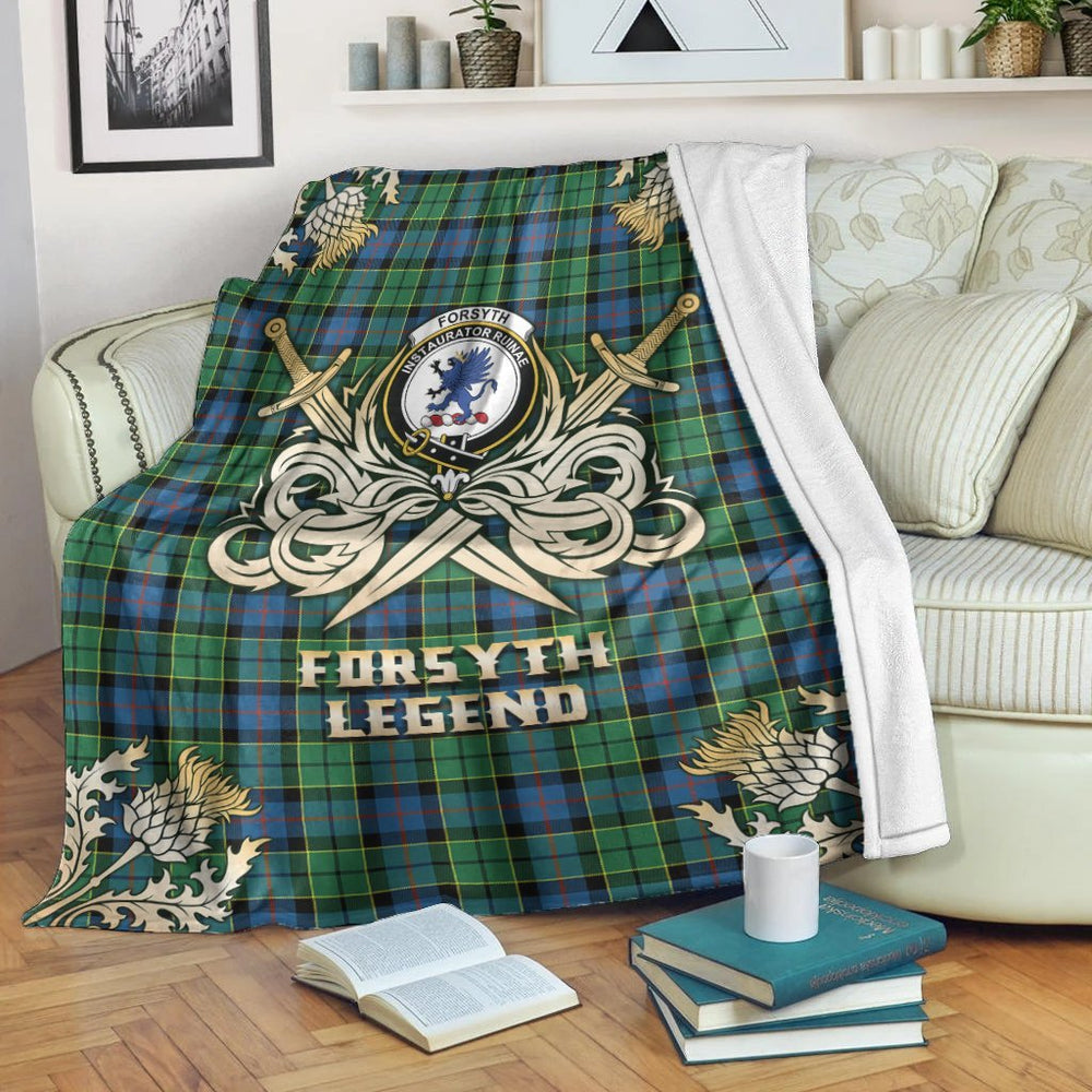 Clan Forsyth Ancient Tartan Gold Courage Symbol Blanket FC91 Clan Forsyth Tartan Today