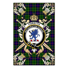 Clan Forsyth Modern Tartan Crest Black Garden Flag - Gold Thistle JM11 Clan Forsyth Tartan Today