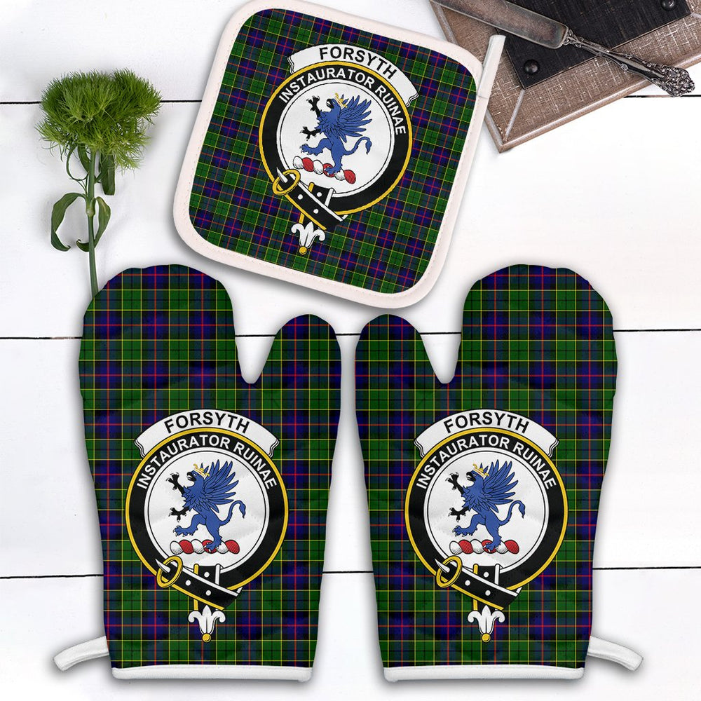 Clan Forsyth Modern Tartan Crest Oven Mitt And Pot Holder (2 Oven Mitts + 1 Pot Holder) DR38 Clan Forsyth Tartan Today