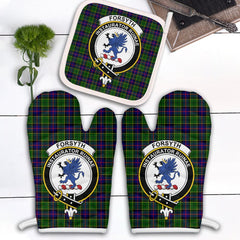 Clan Forsyth Modern Tartan Crest Oven Mitt And Pot Holder (2 Oven Mitts + 1 Pot Holder) DR38 Clan Forsyth Tartan Today