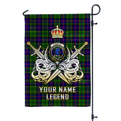 Custom Name Clan Forsyth Modern Tartan Garden Flag with Clan Crest and the Golden Sword of Courageous Legacy VP14