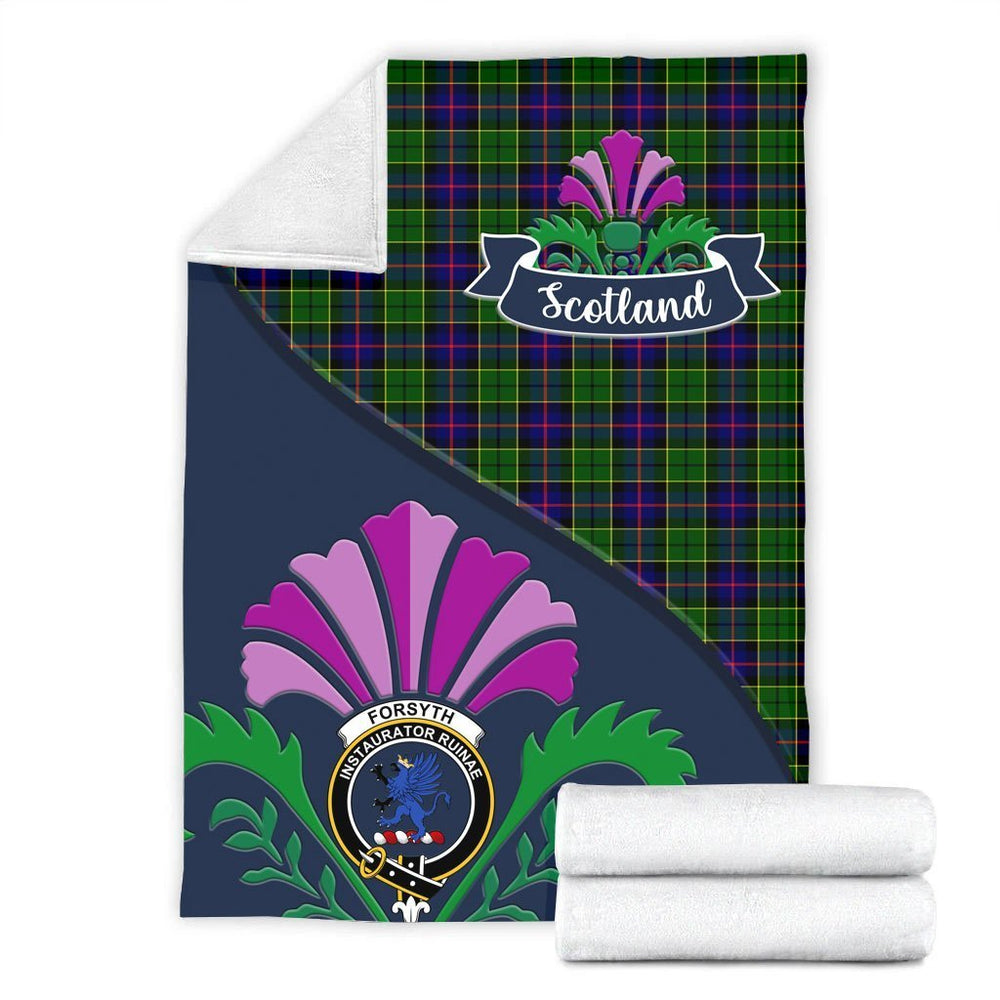 Clan Forsyth Tartan Crest Premium Blanket Thistle Style NR15 Clan Forsyth Tartan Today