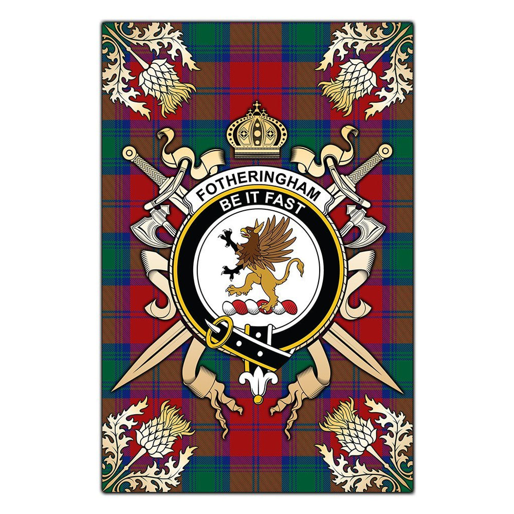 Clan Fotheringham Modern Tartan Crest Black Garden Flag - Gold Thistle NW11 Clan Fotheringham Tartan Today