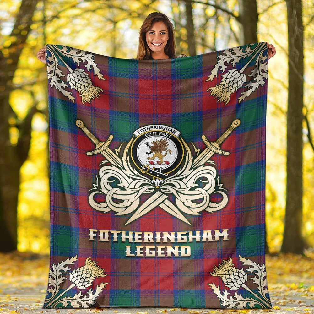 Clan Fotheringham Modern Tartan Gold Courage Symbol Blanket QP25 Clan Fotheringham Tartan Today