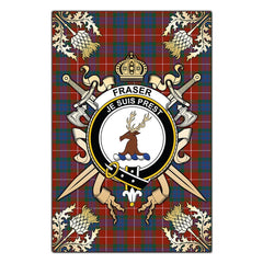 Clan Fraser Ancient Tartan Crest Black Garden Flag - Gold Thistle GE39 Clan Fraser Tartan Today