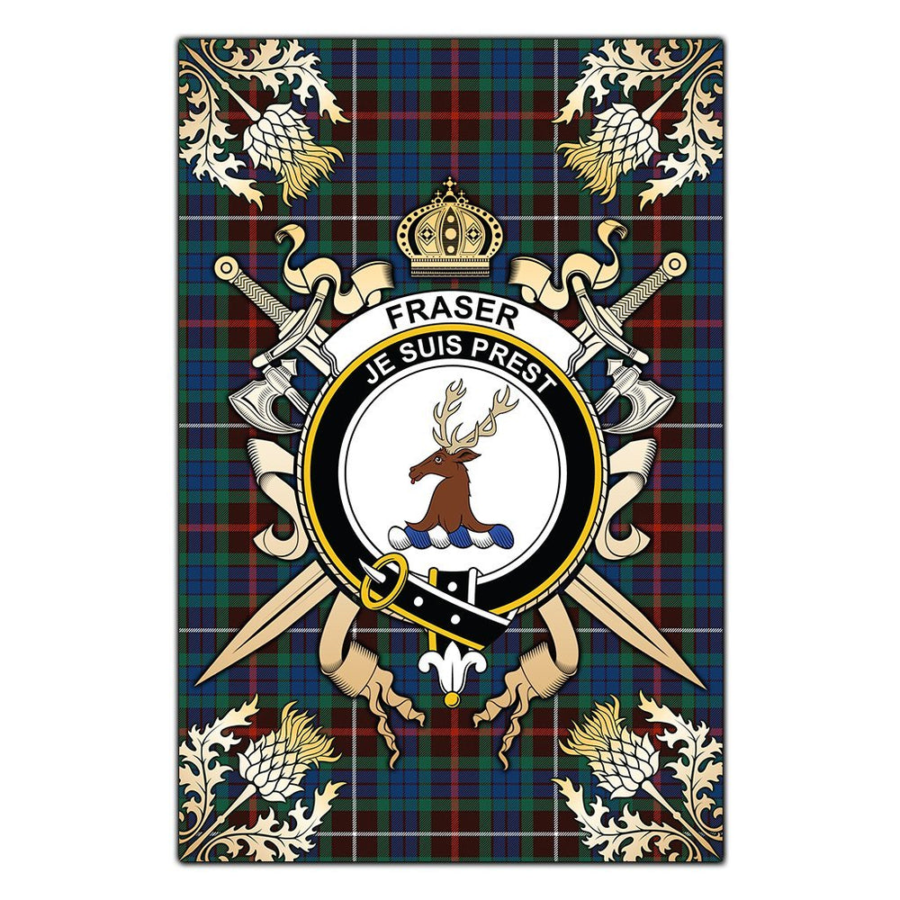 Clan Fraser Hunting Ancient Tartan Crest Black Garden Flag - Gold Thistle GY81 Clan Fraser Tartan Today