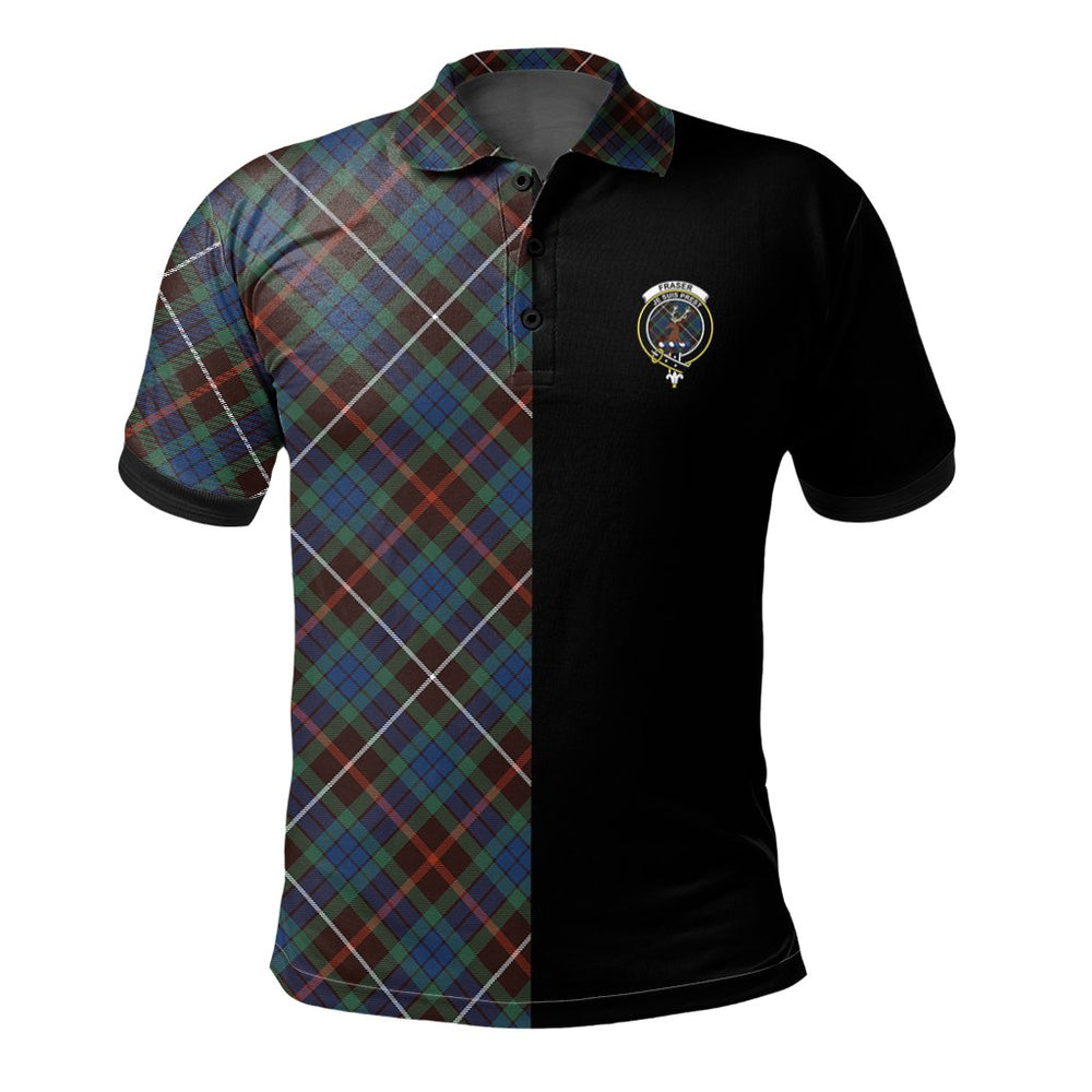 Clan Fraser Hunting Ancient Tartan Polo Shirt Half of Me - Cross Style CU50 Fraser Hunting Ancient Tartan Tartan Polo
