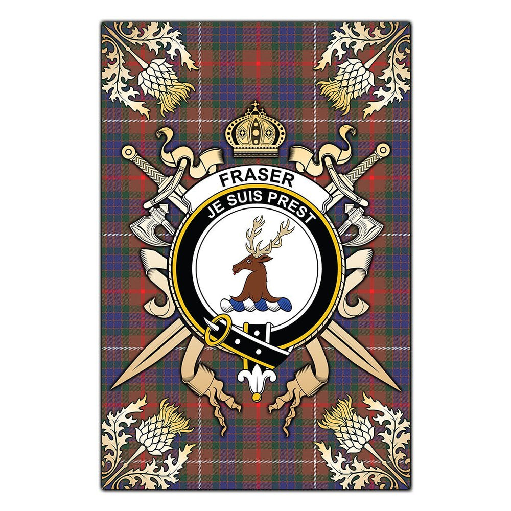 Clan Fraser Hunting Modern Tartan Crest Black Garden Flag - Gold Thistle EY11 Clan Fraser Tartan Today