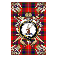 Clan Fraser Modern Tartan Crest Black Garden Flag - Gold Thistle OF44 Clan Fraser Tartan Today