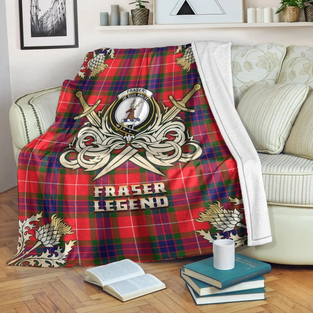 Clan Fraser Modern Tartan Gold Courage Symbol Blanket RC74 Clan Fraser Tartan Today