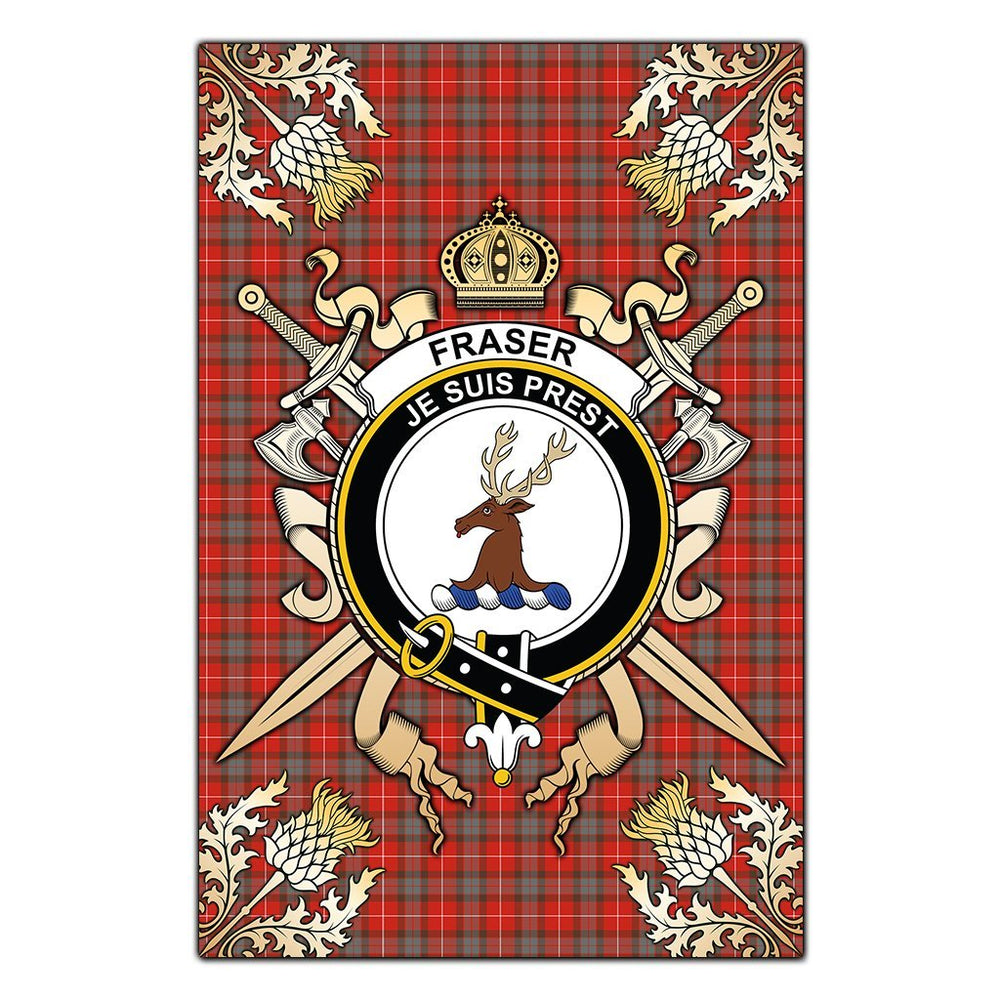 Clan Fraser Weathered Tartan Crest Black Garden Flag - Gold Thistle CX21 Clan Fraser Tartan Today