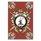 Clan Fraser Weathered Tartan Crest Black Garden Flag - Gold Thistle CX21 Clan Fraser Tartan Today