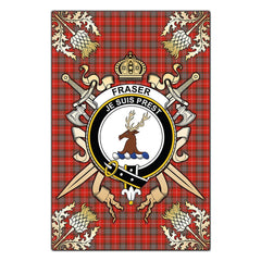 Clan Fraser Weathered Tartan Crest Black Garden Flag - Gold Thistle CX21 Clan Fraser Tartan Today