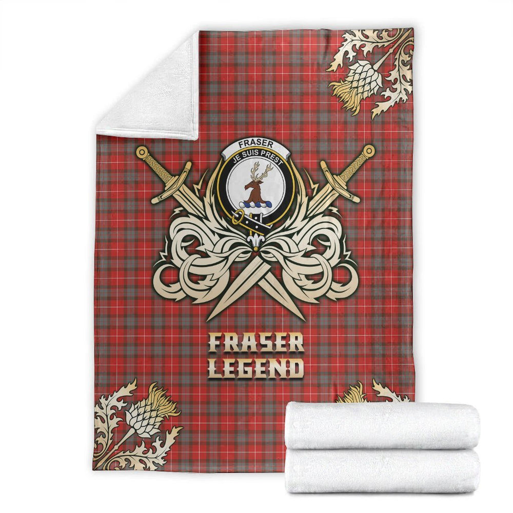 Clan Fraser Weathered Tartan Gold Courage Symbol Blanket VP60 Clan Fraser Tartan Today