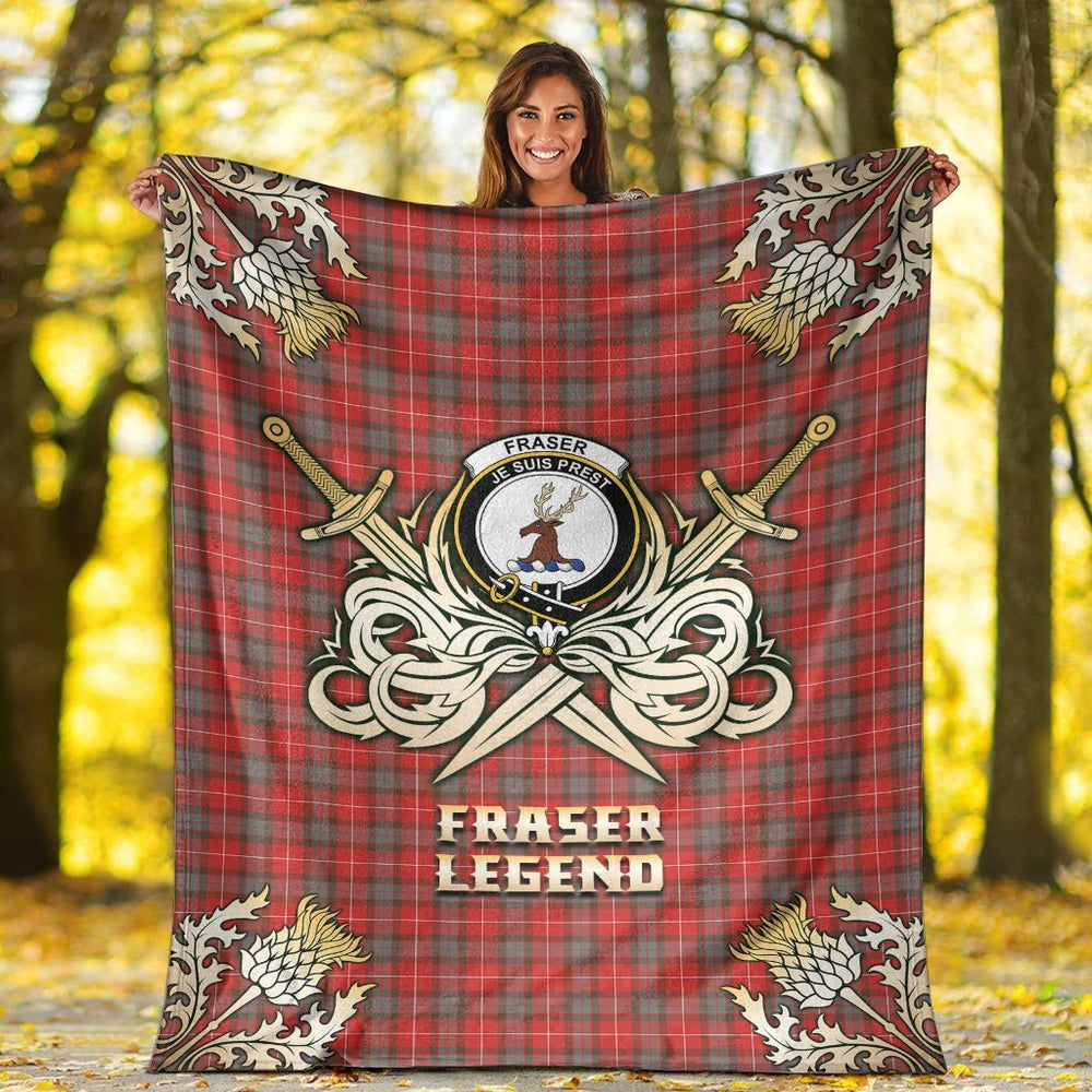Clan Fraser Weathered Tartan Gold Courage Symbol Blanket VP60 Clan Fraser Tartan Today