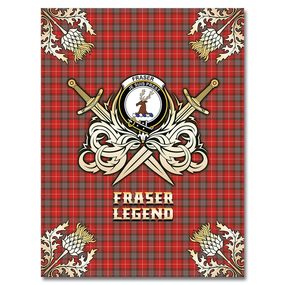 Clan Fraser Weathered Tartan Gold Courage Symbol Blanket VP60 Clan Fraser Tartan Today