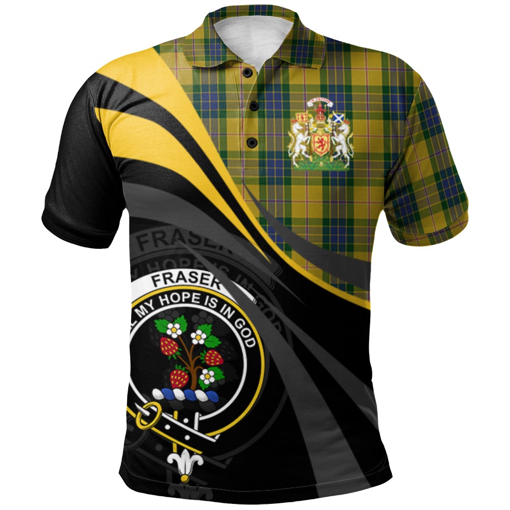 Clan Fraser Yellow Tartan Polo Shirt - Royal Coat Of Arms Style QG97 Fraser Yellow Tartan Tartan Polo