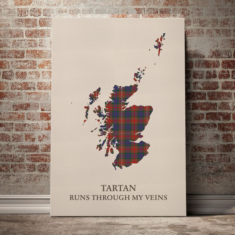Fraser Hunting Modern Tartan Scotland Map Canvas – “Tartan Runs Through My Veins” Wall Art