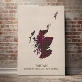 Fraser of Lovat Tartan Scotland Map Canvas – “Tartan Runs Through My Veins” Wall Art
