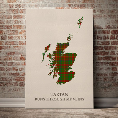 Clan Fulton Tartan Scotland Map Canvas “Tartan Runs Through My Veins” Wall Art GD68