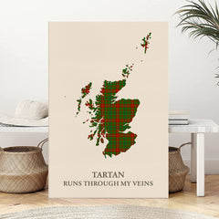 Clan Fulton Tartan Scotland Map Canvas “Tartan Runs Through My Veins” Wall Art GD68