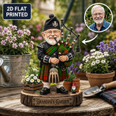 Personalized Fulton Clan Bagpipe Garden Gnome Caricature Plaque Custom Photo, Any Clan Tartan, Wood or Acrylic, Grandpa & Dad Gift, Scottish Highland Garden Decor ST93