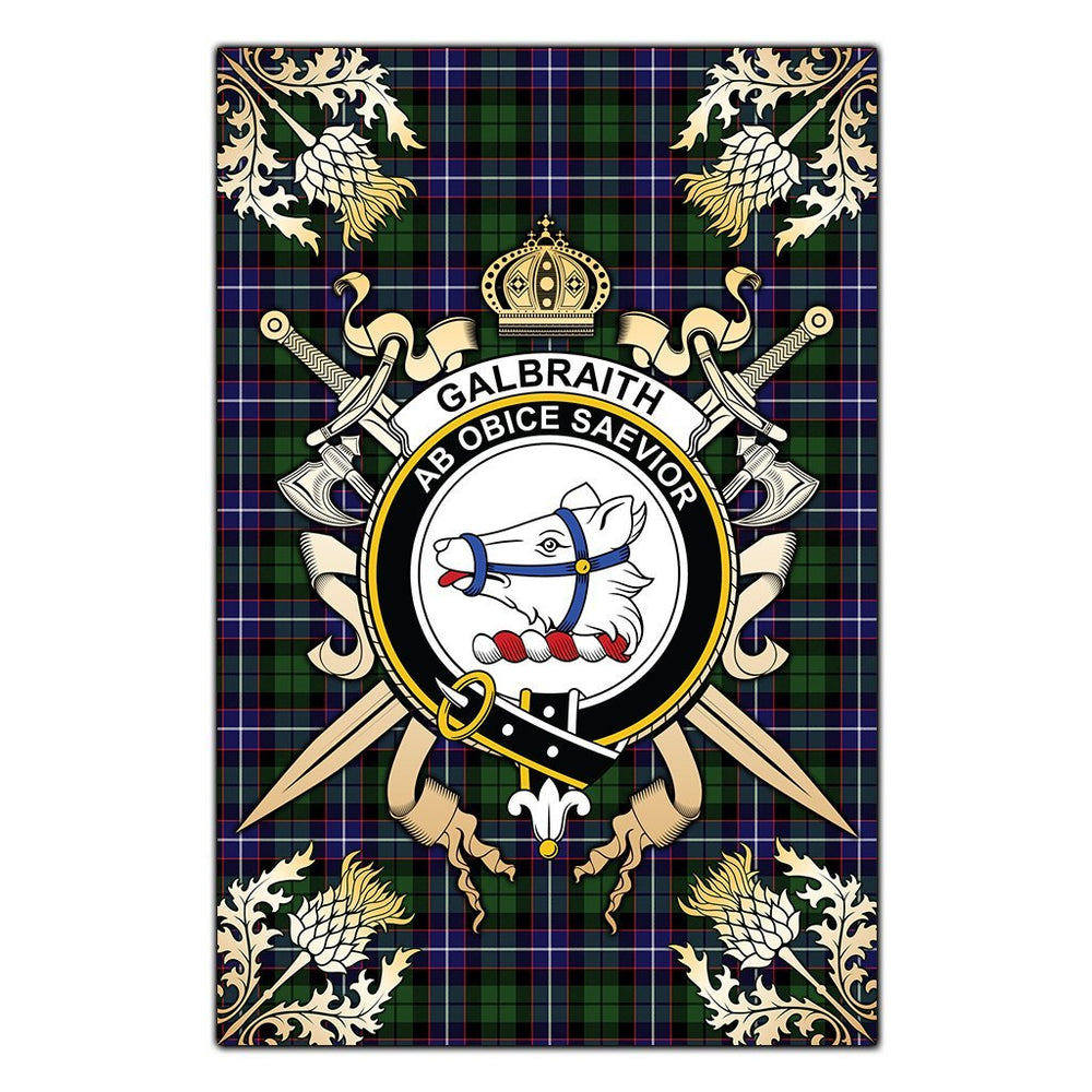 Clan Clan Galbraith Modern Tartan Crest Black Garden Flag - Gold Thistle XI74 Clan Rait Tartan Today