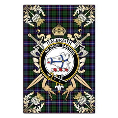 Clan Clan Galbraith Modern Tartan Crest Black Garden Flag - Gold Thistle XI74 Clan Rait Tartan Today