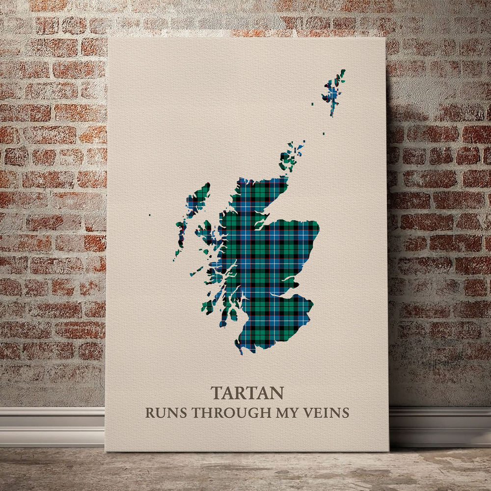 Galbraith Ancient Tartan Scotland Map Canvas – “Tartan Runs Through My Veins” Wall Art