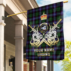 Custom Name Clan Galbraith Modern Tartan Garden Flag with Clan Crest and the Golden Sword of Courageous Legacy HN16