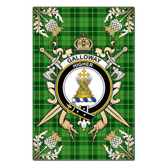 Clan Galloway Tartan Crest Black Garden Flag - Gold Thistle MK94 Clan Galloway Tartan Today