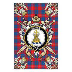 Clan Galloway Red Tartan Crest Black Garden Flag - Gold Thistle CG11 Clan Galloway Tartan Today
