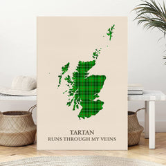 Clan Galloway District Tartan Scotland Map Canvas “Tartan Runs Through My Veins” Wall Art TW62