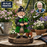Personalized Galloway District Clan Bagpipe Garden Gnome Caricature Plaque Custom Photo, Any Clan Tartan, Wood or Acrylic, Grandpa & Dad Gift, Scottish Highland Garden Decor BT65