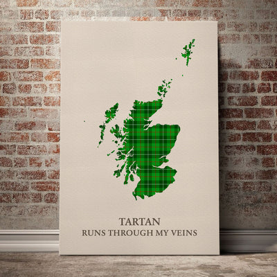 Clan Galloway District Tartan Scotland Map Canvas “Tartan Runs Through My Veins” Wall Art TW62