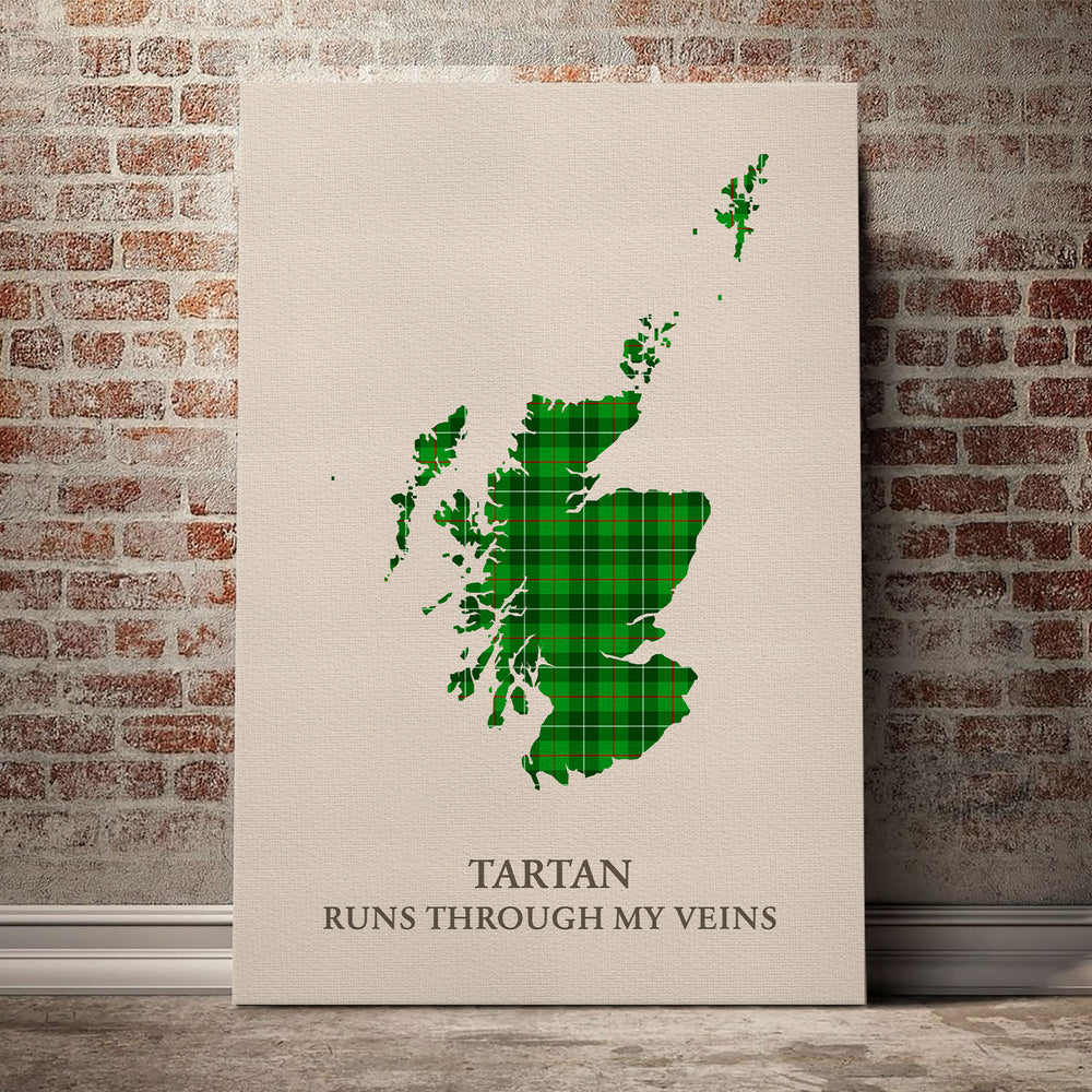 Galloway District Tartan Scotland Map Canvas – “Tartan Runs Through My Veins” Wall Art