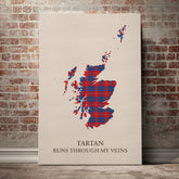 Galloway Red Tartan Scotland Map Canvas – “Tartan Runs Through My Veins” Wall Art