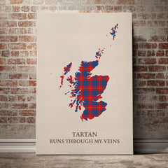Galloway Red Tartan Scotland Map Canvas – “Tartan Runs Through My Veins” Wall Art