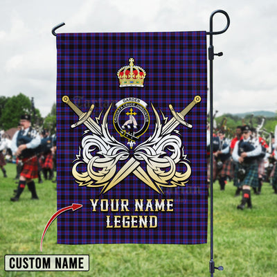 Custom Name Clan Garden Tartan Garden Flag with Clan Crest and the Golden Sword of Courageous Legacy